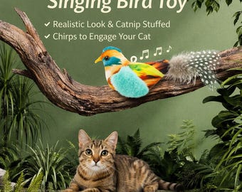 Giocattolo interattivo per gatti a forma di uccello tropicale in peluche, giocattolo di arricchimento ambientale con vero canto di uccello, morbido peluche per giocare in casa, giocattolo per gatti con fischietto.