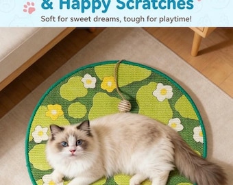 Floral Garden JinglePlay Sisal Cat Scratcher, Peel & Stick Artistic Cat Scratching Board / Mat, Gift Idea for Renter, Art Lover, Cat Parent