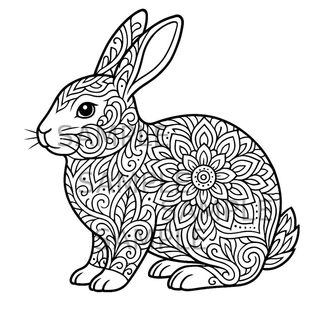 Mandala Bunny Coloring Page, Printable Rabbit Mandala Design for Adults ...
