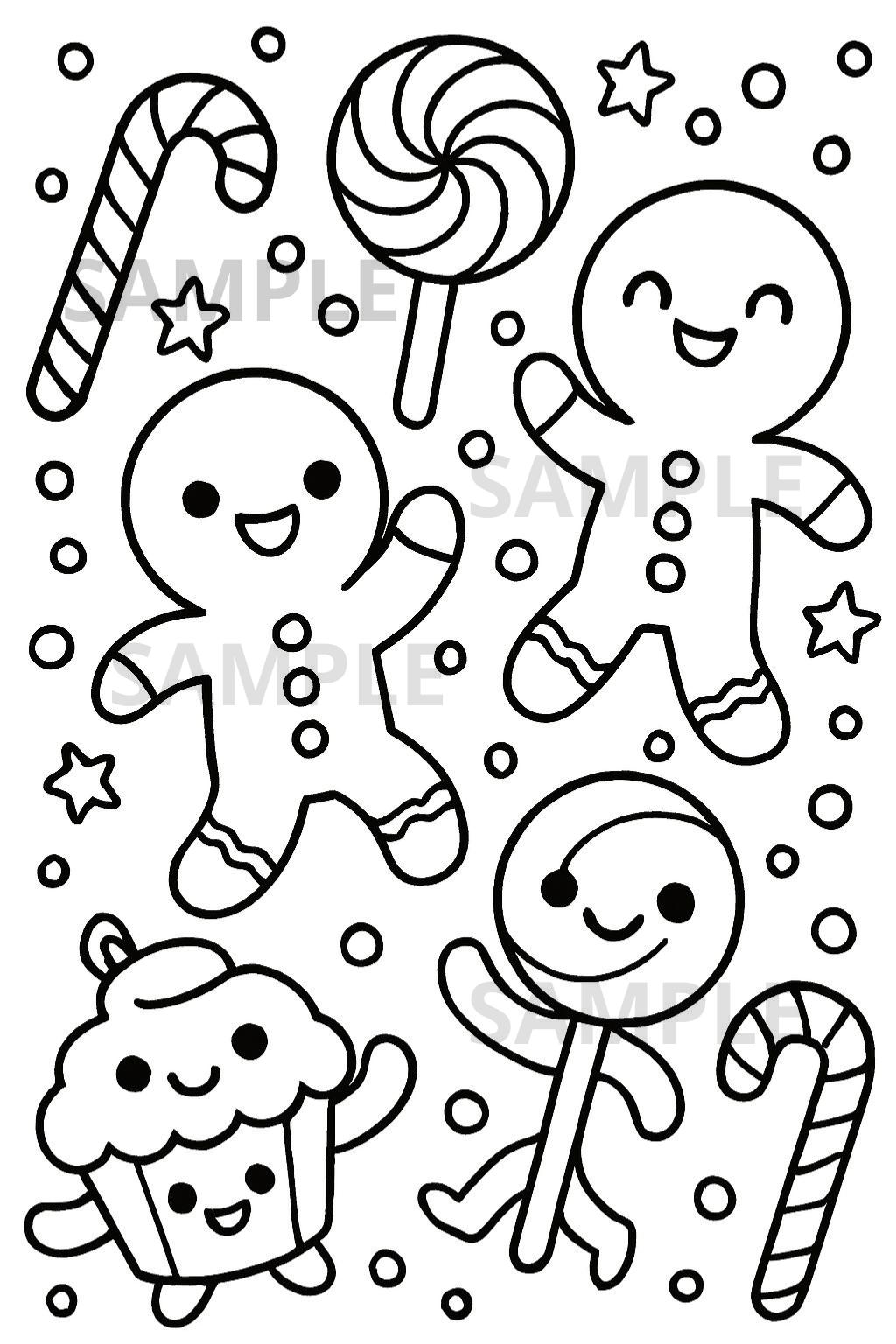 Cute Gingerbread Man Christmas Coloring Page, Kawaii Holiday Treats…