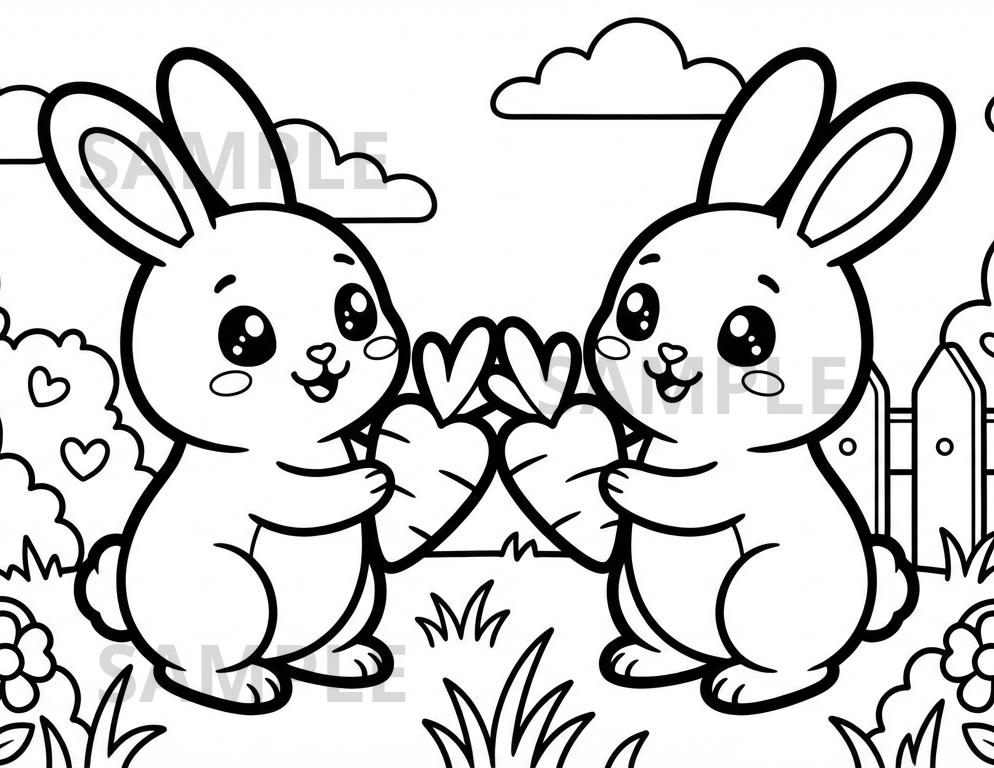 39 Awesome Animal Crafts For Kids 32 Bunny Couple Coloring, Cute Valentine Bunny Coloring, Kawaii Animal…