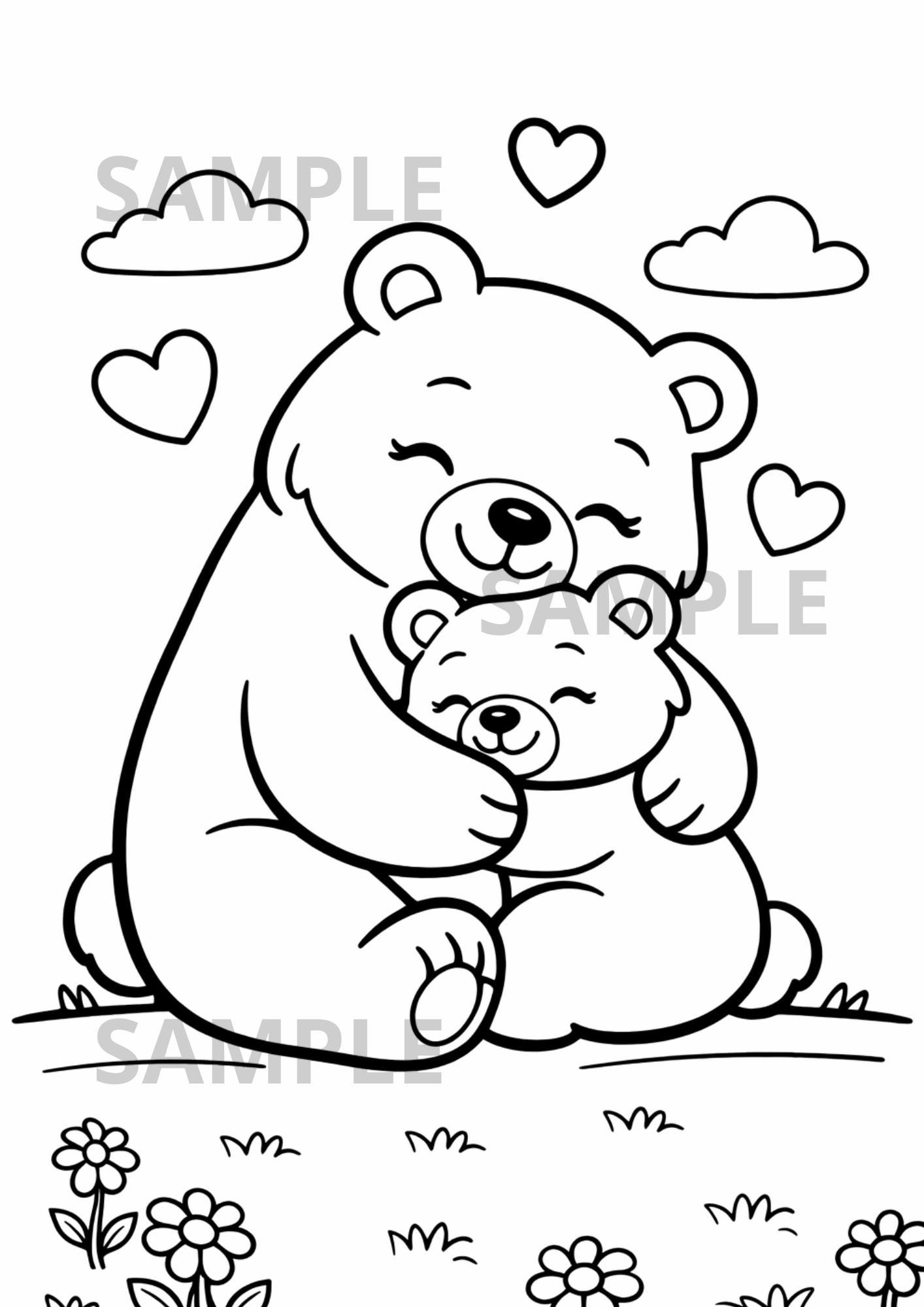 38 Un-BEAR-lievable Crafts: Engaging and Easy DIY Projects for Kids 25 Mother's Day Mama Bear Coloring Page, Mom and Cub Hugging, Kids…