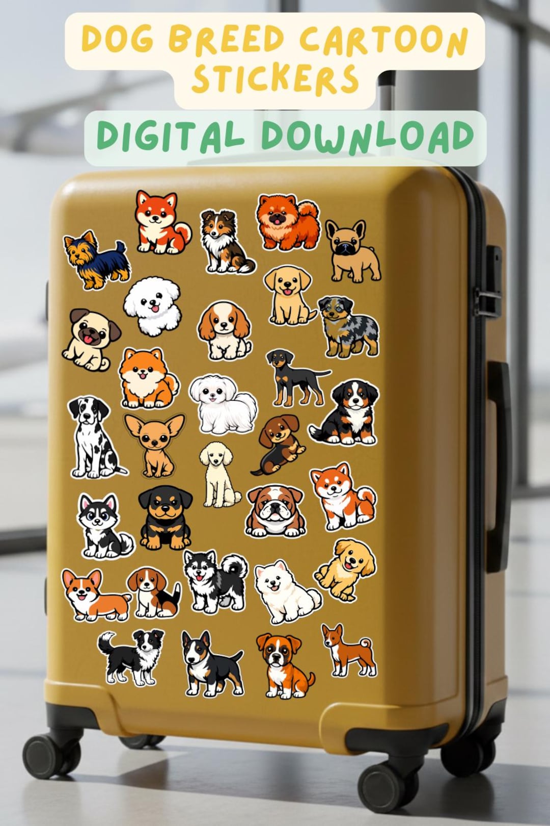 Cute Puppy Stickers PNG Bundle, Cartoon Dog Breed Clipart, Transparent ...