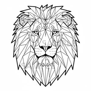 Puede incluir: Ilustración geométrica en blanco y negro de la cabeza de un león. La cara del león está compuesta por numerosas formas triangulares y poligonales, creando un efecto de baja poli. La imagen tiene un contorno audaz y una melena detallada.