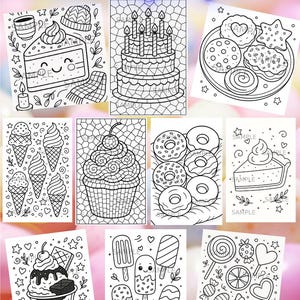 10er Pack Süßigkeiten Malseiten, süßes Dessert zum Ausmalen für Kinder und Erwachsene, digitales Malbuch PDF, sofortiger Download