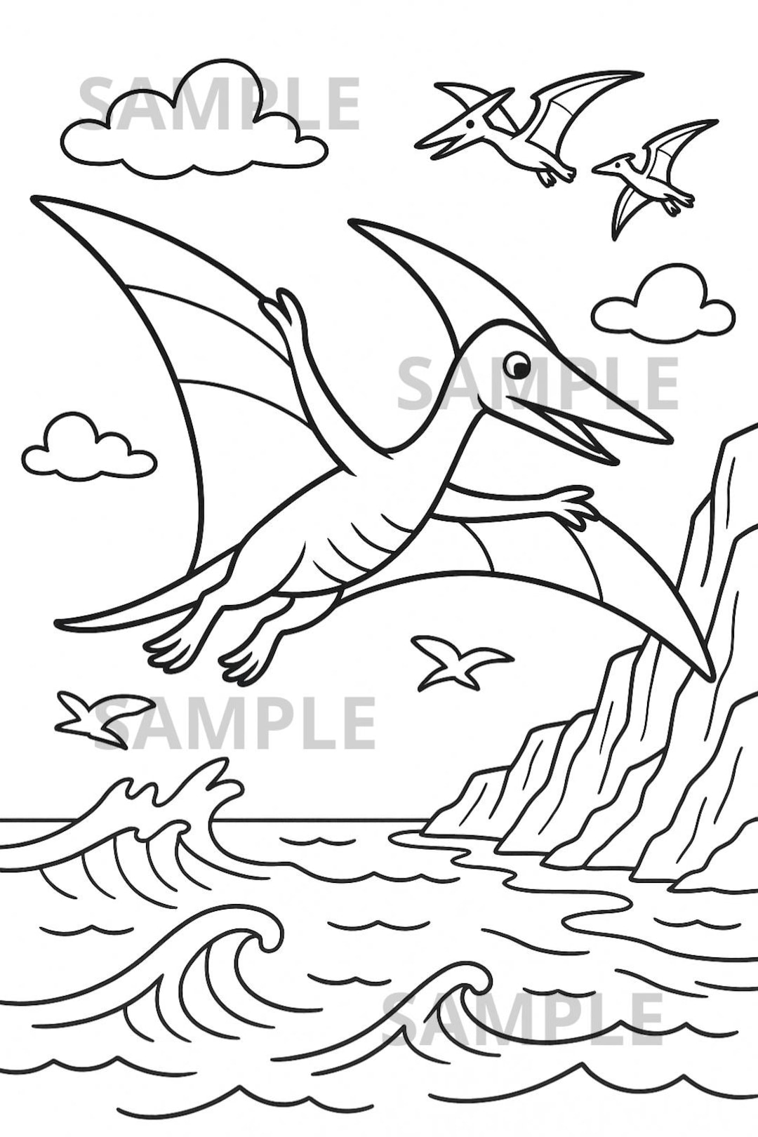 Pteranodon Dinosaur Coloring Page PNG, Printable Flying Dino Art Sheet