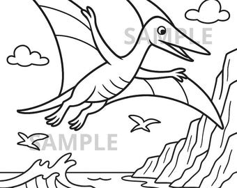 Pteranodon Dinosaur Coloring Page PNG, Printable Flying Dino Art Sheet for Kids and Adults, Fun DIY Creative Activity, Instant Download
