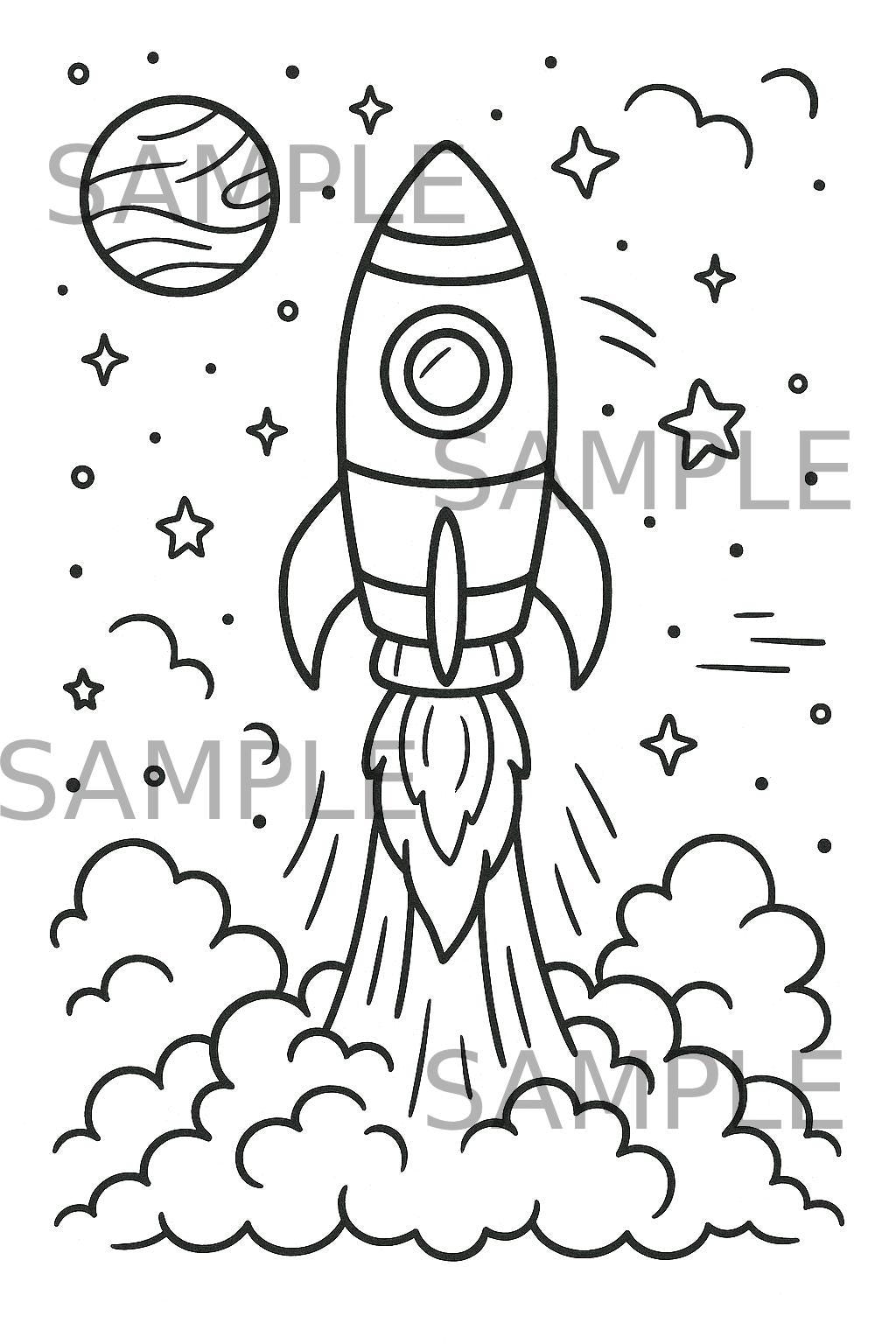 32 Blast Off Into Creativity: Fun Space Crafts for Kids 25 Rocket Coloring Page, Space PNG Digital Download, Printable Coloring…