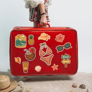 Tropical Beach Digital Stickers Pack Cute Summer Vacation PNG Clipart, Transparent Background, Travel Scrapbook, Planner, Sublimation