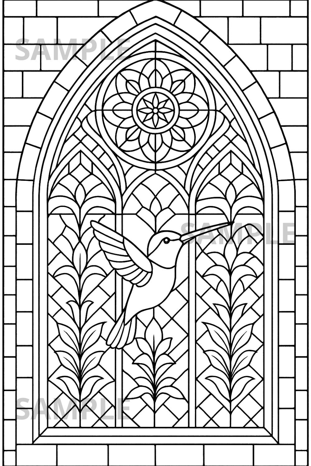 34 Stained Glass Crafts Kids Can Make 24 Stained Glass Hummingbird Coloring Page, Gothic Window Printable…