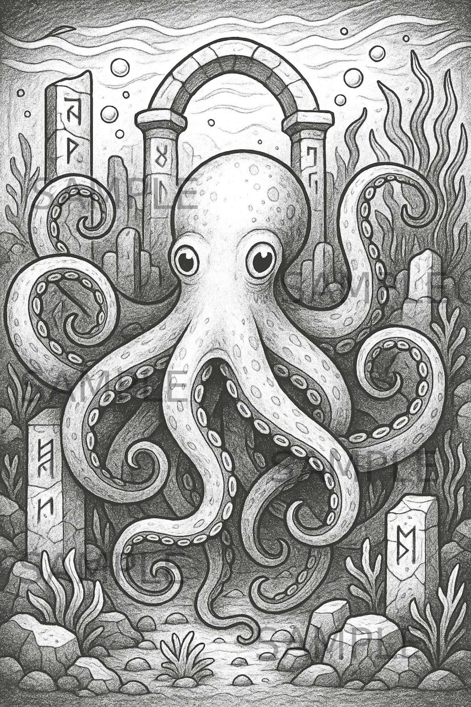 Octopus Coloring Page PNG, Printable Under the Sea Ocean Theme Art ...