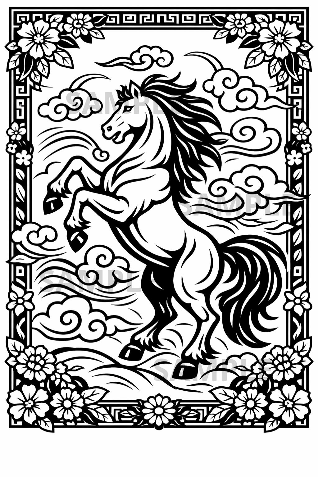 40 Fun Horse Crafts For Kids That Are Easy to Make 28 Chinese Paper-Cut Horse Coloring Page, Rearing Stallion, Lunar New…