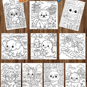 Kawaii Animal Coloring Pages Pack, 10 Cute Digital Coloring Sheets PDF, Adorable Printable Animals for Kids & Adults, Fun Art Therapy