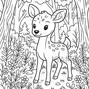 Cottagecore Deer Coloring Page, Woodland Animal Printable, Whimsical Forest Coloring Sheet for Kids and Adults, Digital Download