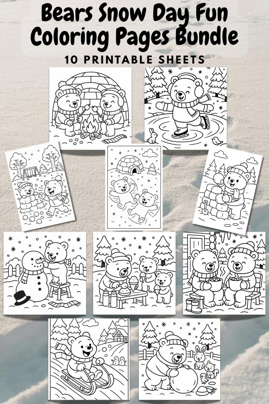 Snow Day Color Worksheet.pdf Bears Snow Day Fun Coloring Pages Bundle, Winter Bear Printable ...