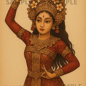 Balinese Dancer Wall Art Digital Download JPG, 300 DPI, Traditional Bali Dance Printable Artwork, Asian Cultural Heritage Home Decor