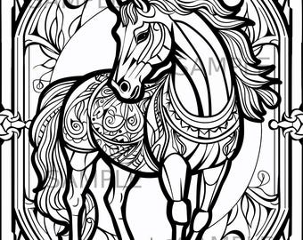 Horse Coloring Page for Adults, Mandala Horse Printable PNG, Intricate Animal Design, Stress Relief Coloring Sheet, Digital Download Art