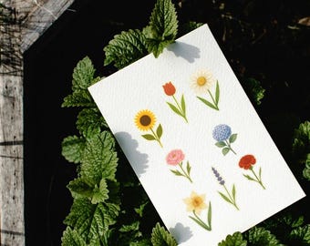 8 Digital Flower Stickers Bundle PNG, 8 Printable Floral Stickers, Aesthetic Clipart for Water Bottle, Journal, Laptop, Card, Planner & DIY