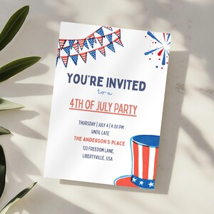 4th of July Invitation Template Patriotic Celebration Invite Red White & Blue Independence BBQ Party In The USA Canva Invitation Template