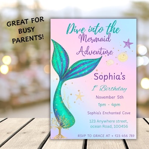 Dive Into The Mermaid Adventure, Mermaid Invitation, Under the Sea Theme, Digital Invitation Template, Mobile Invitation, Phone Invitations