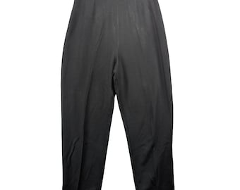 Vintage Black High Waisted Pleated Trousers Straight Leg Elastic Back Size 12