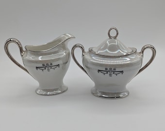 PT Bavaria Tirschenreuth Silverite China Creamer and Sugar Bowl Set Germany