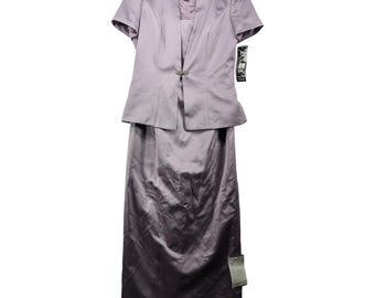 Alex Evenings Lavender Satin 2 Piece Maxi Dress and Jacket Set Size 10 NWT 5731