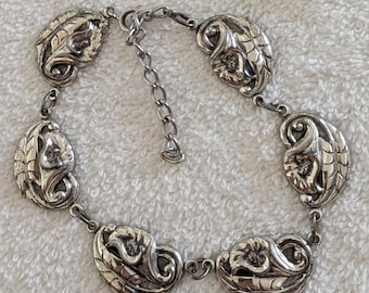 Danecraft 925 Sterling Silver Bracelet Art Nouveau Floral Design Vintage