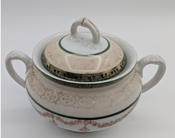 MZ Austria Habsburg Sugar Bowl with Lid Pink Floral Gold Gilt Vintage