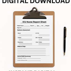 ICU Nurse Report Sheet Printable | Shift Report Template | Digital Download for Critical Care Nurses