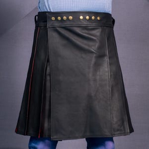 Black and Red Pleated Leather Kilt