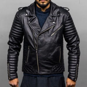 Men Black Quilted Leather Jacket