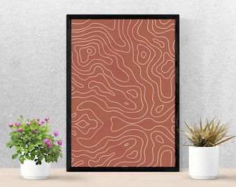 Afdrukbare abstracte terracotta lijntekeningen – moderne minimalistische muurkunst (digitale download)