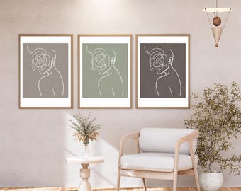 Minimalist Face Line Art Printable, Abstract Woman Flower Line Drawing, Neutral Scandinavian Wall Art, Calm Cozy Home Decor