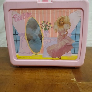 Barbie Reflective Mirror Pink Plastic Lunch Box No Thermos Mattel 1990 Vintage