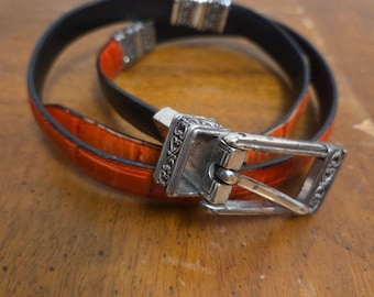 Brighton 44002 Black & Red Croc Leather Reversible Belt Size M/L 32