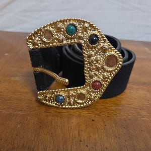 Avignon Black Gold Suede Belt Gold & Black Avignon Leather Belt Womens Large Statement  main image 2