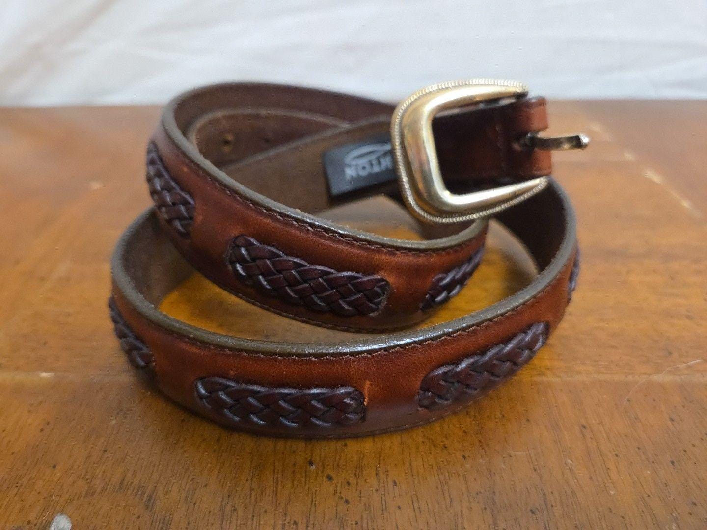 Vintage 1991 Brighton Tooled Leather Belt with Etched Brass Buckle – Size S Vintage 1991 Brighton 93007 Brown Leather | Mercari main image 2