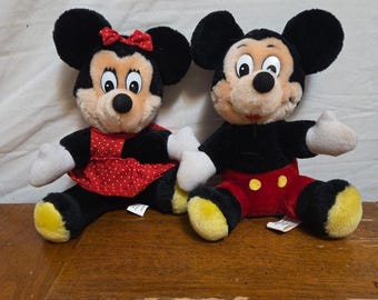 Disneyland Mickey & Minnie Mouse Plush Dolls Polyester 1980s Disney 10" Vintage