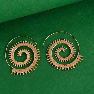 Handmade Tribal Brass Spiral Earrings | Boho Festival Hoop Earrings for Women | Lightweight Ethnic Spiral Jewelry | Statement Gift Idea