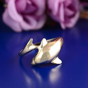 Shark Brass Ring, Ocean Animal Adjustable Ring, Handmade Sea Life Jewelry, Unique Beach Gift for Her, Whale Shark Statement Ring
