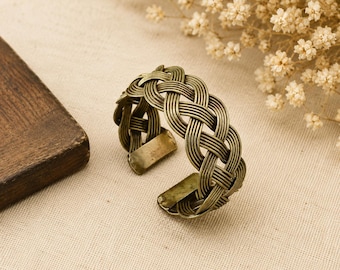 Handwoven Brass Cuff Bracelet | Adjustable Boho Bangle