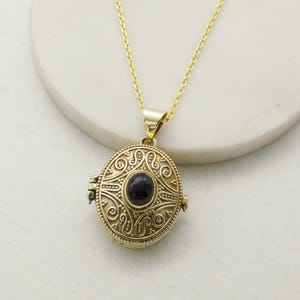 Brass Poison Box Pendant with Black Stone | Locket Necklace with Hidden Compartment | Gothic Boho Jewelry | Handmade Spiritual Amulet