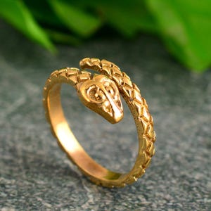 Brass Snake Ring, Handmade Serpent Wrap Ring, Adjustable Reptile Totem Jewelry, Boho Symbolic Ring, Protection Gift for Her or Him
