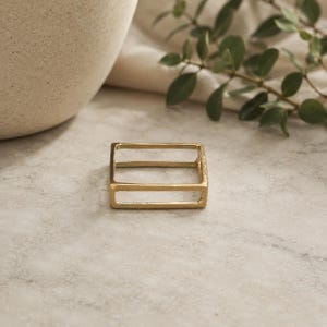 Minimalist Gold Double Band Geometric Ring, Modern Open Frame Statement Jewelry