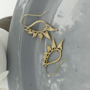 Brass Wing Hoop Earrings | Tribal Boho Lightweight Earrings | Handmade Ethnic Dangle Earrings | Winged Festival Jewelry | Brass Ear Hoops