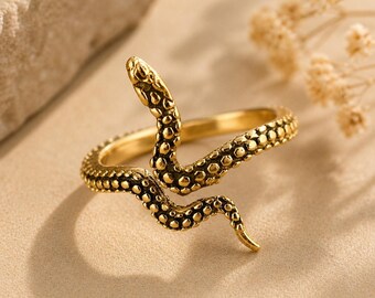 Gold Snake Wrap Ring, Serpent Statement for Women, Boho Gothic Style