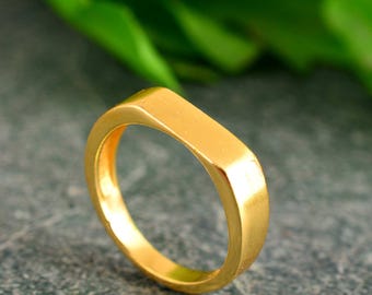 Anillo cuadrado minimalista de latón, banda geométrica con acabado mate, anillo ajustable unisex, joyería moderna hecha a mano, anillo bohemio atrevido, regalo para él y ella.