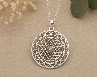 Sri Yantra Pendant Necklace | Silver Tone Mandala, Sacred Geometry