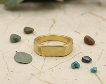 Minimal Brass Square Ring, Geometric Matte Band, Unisex Modern Boho Jewelry